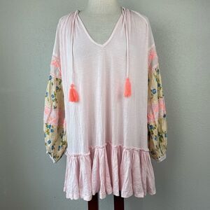 NWT Free People Pink Floral Beaded Tunic Top Size XS